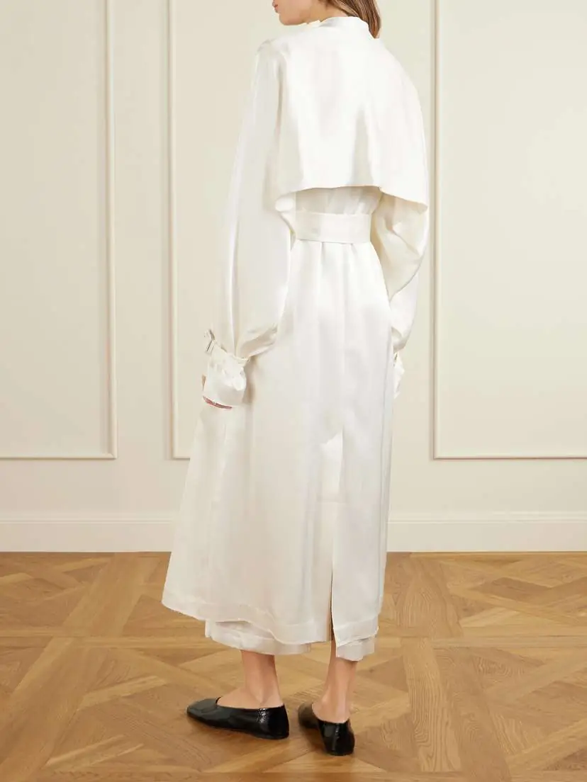 TOTEME Double-breasted Draped Satin Trench Coat | Thumbnail 4 TOTEME Double-breasted Draped Satin Trench Coat | Thumbnail 4