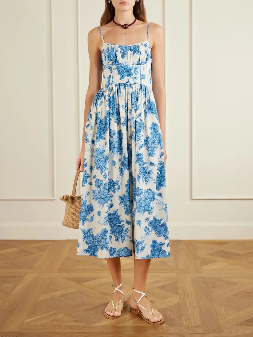 Cara Cara Alba Floral-print Gathered Smocked Cotton-poplin Midi Dress | Thumbnail 2