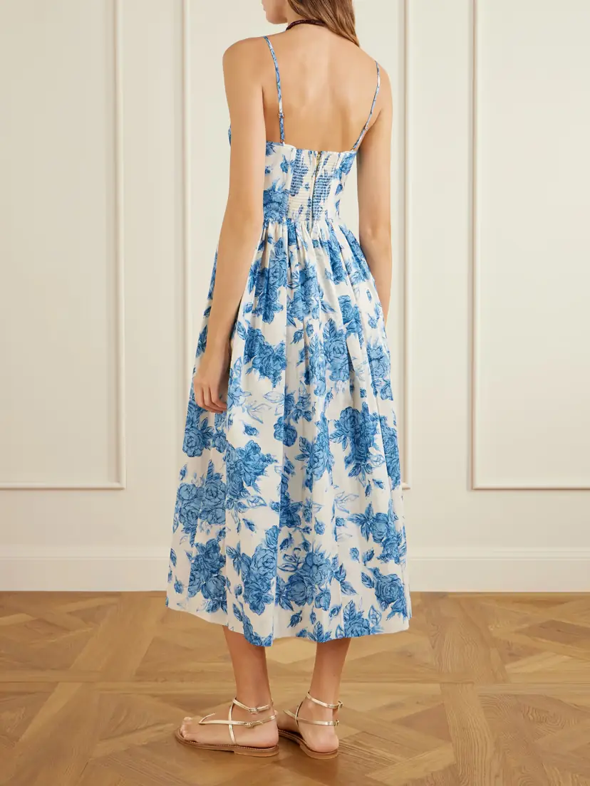 Cara Cara Alba Floral-print Gathered Smocked Cotton-poplin Midi Dress | Thumbnail 3