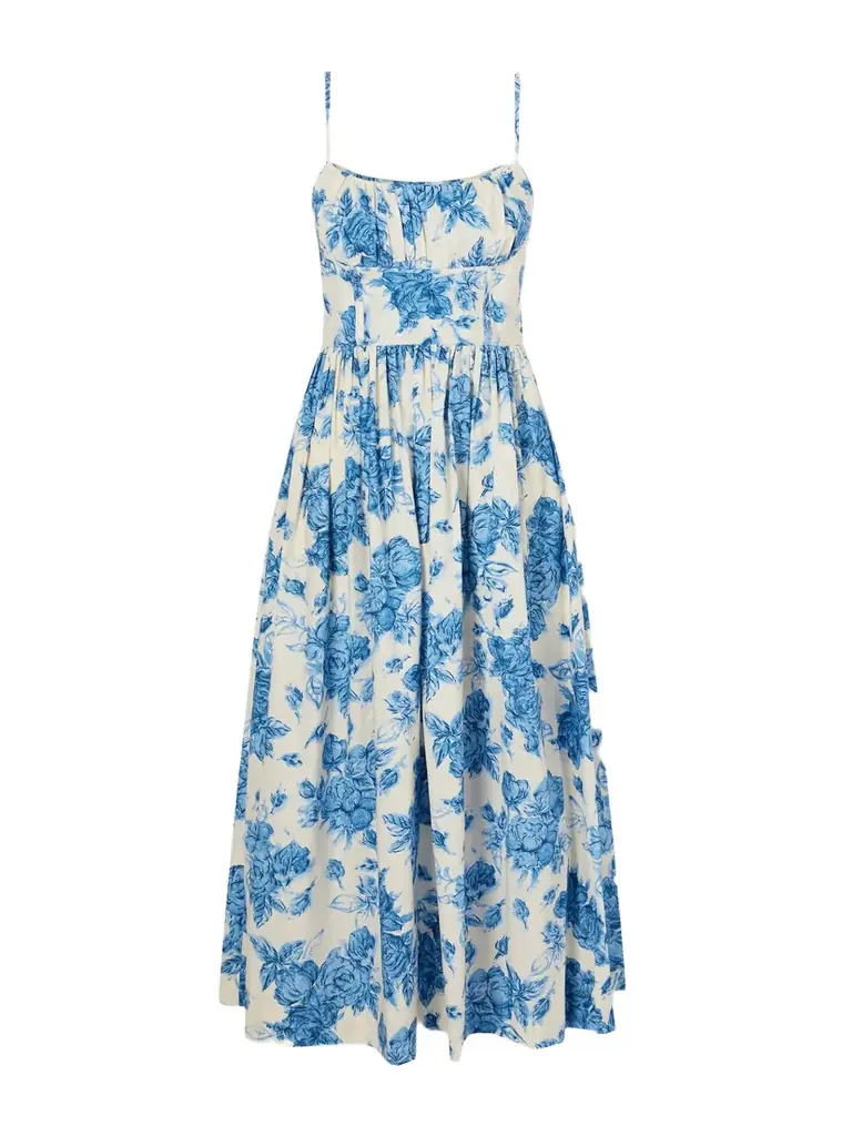 Alba Floral-print Gathered Smocked Cotton-poplin Midi Dress