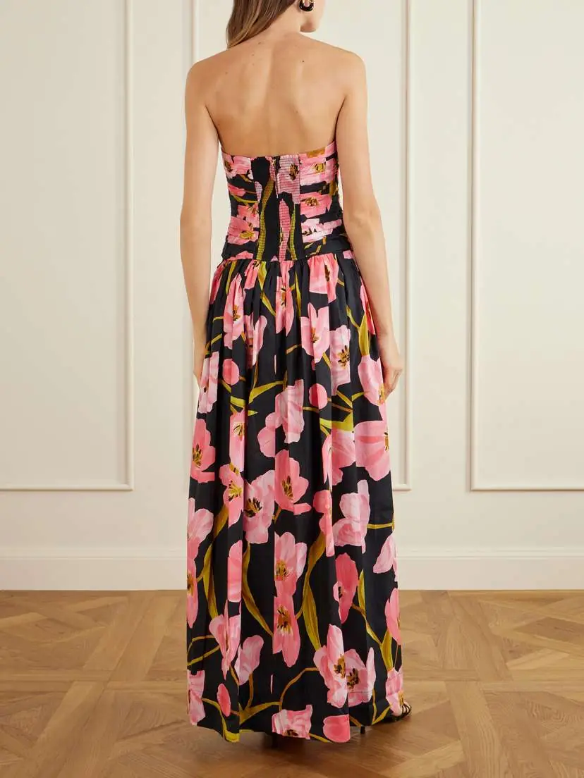 Cara Cara Montreal Strapless Pleated Floral-print Cotton-poplin Maxi Dress | Thumbnail 3