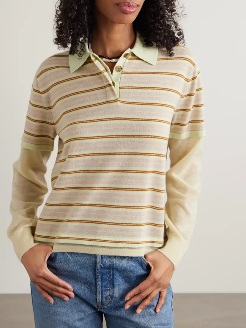 Guest In Residence Layered Striped Cashmere Polo Shirt | Thumbnail 3