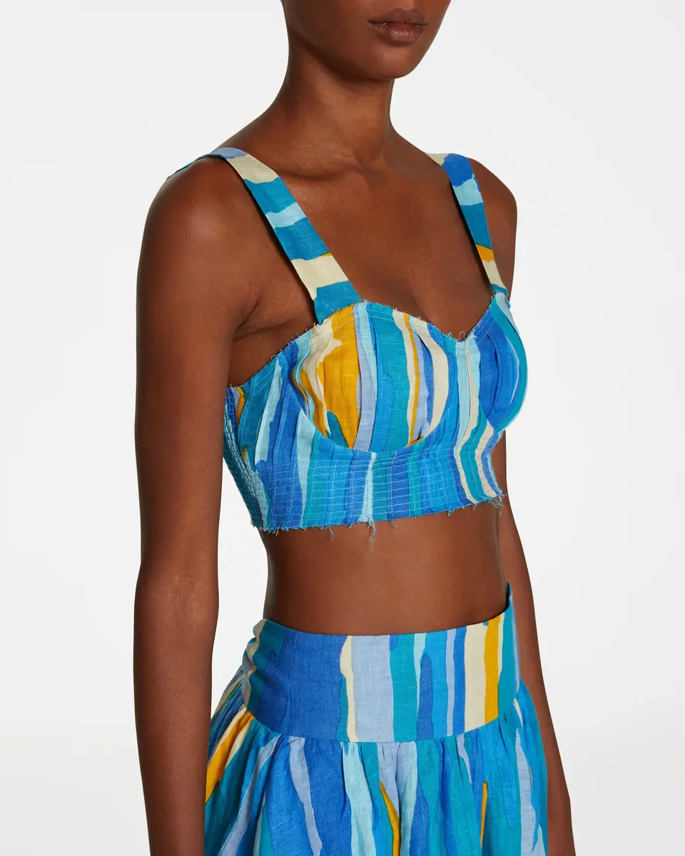 Emporio Sirenuse Dalia Top in Blue Abstract Linen | Thumbnail 2 Emporio Sirenuse Dalia Top in Blue Abstract Linen | Thumbnail 2