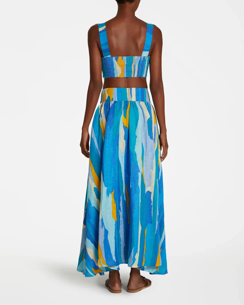 Emporio Sirenuse Dalia Top in Blue Abstract Linen | Thumbnail 3 Emporio Sirenuse Dalia Top in Blue Abstract Linen | Thumbnail 3
