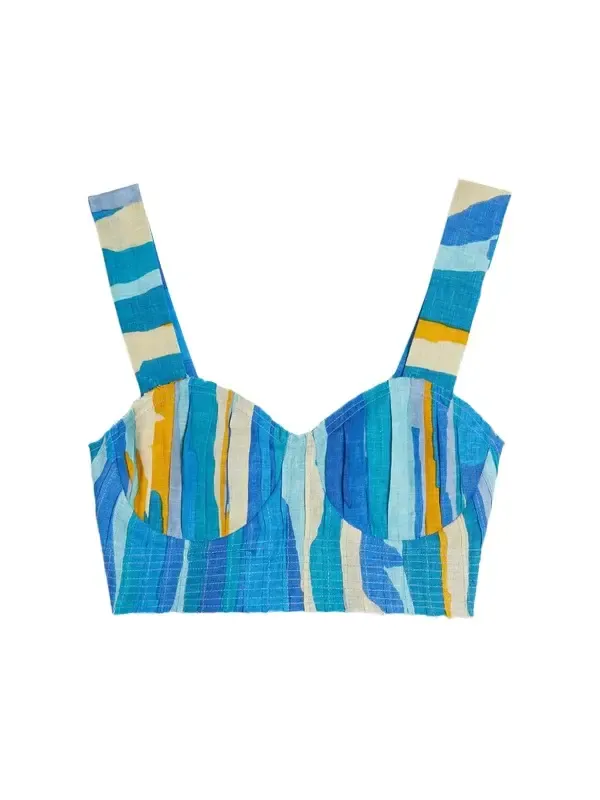Dalia Top in Blue Abstract Linen Dalia Top in Blue Abstract Linen