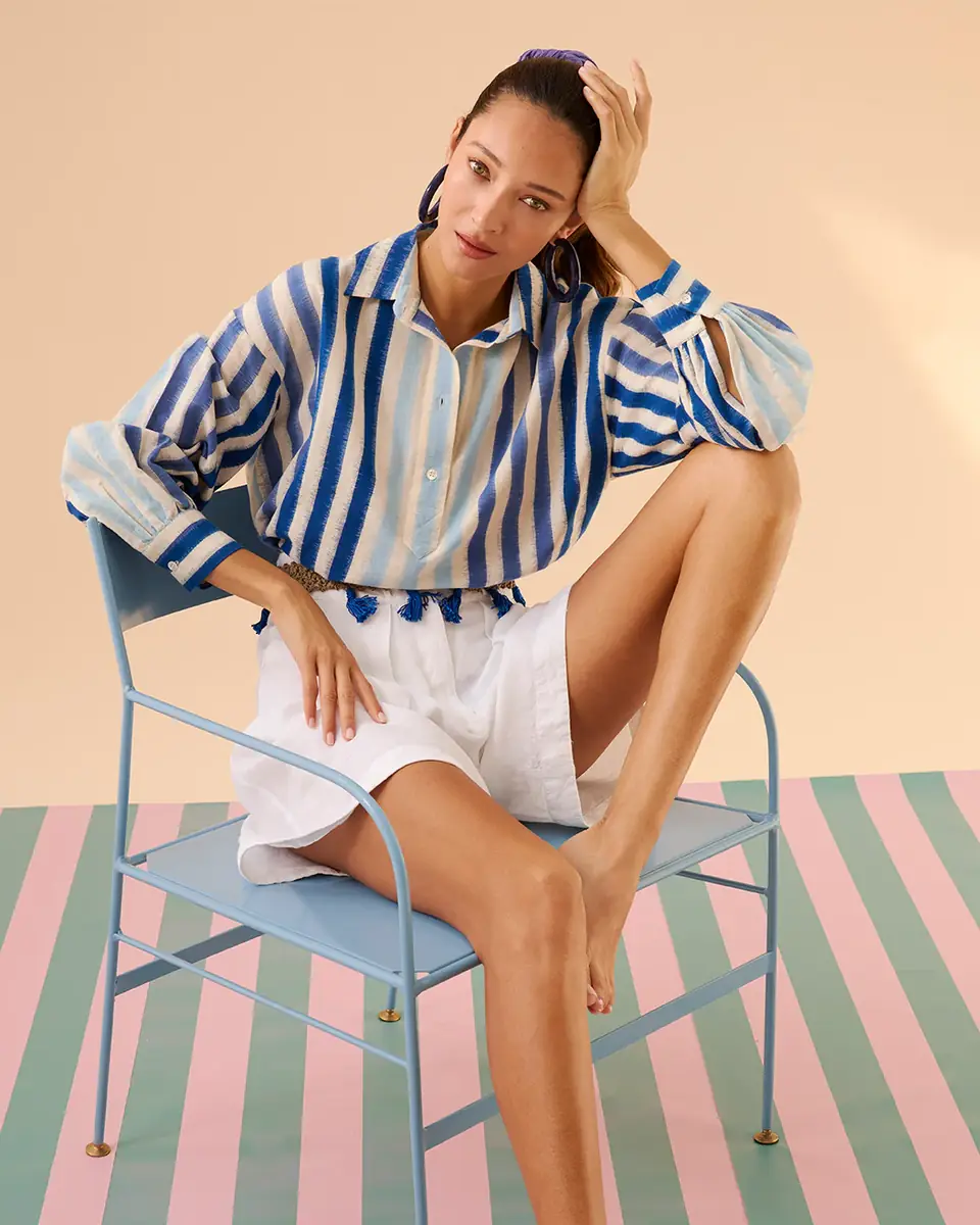 Emporio Sirenuse Tessa Shirt in Ikat Stripes | Thumbnail 2 Emporio Sirenuse Tessa Shirt in Ikat Stripes | Thumbnail 2