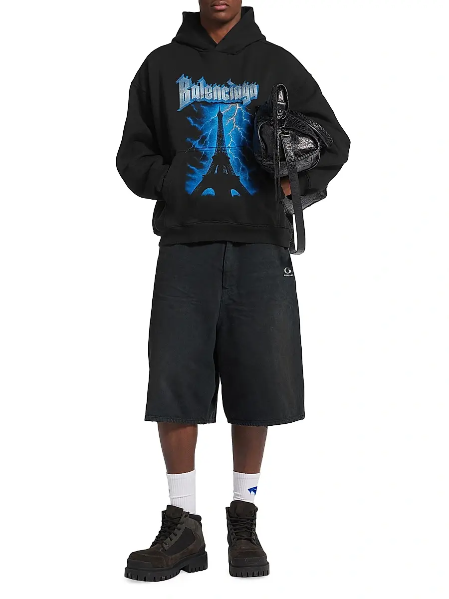 Balenciaga Men's Paris Thunderstorm Medium Fit Hoodie | Thumbnail 6 Balenciaga Men's Paris Thunderstorm Medium Fit Hoodie | Thumbnail 6