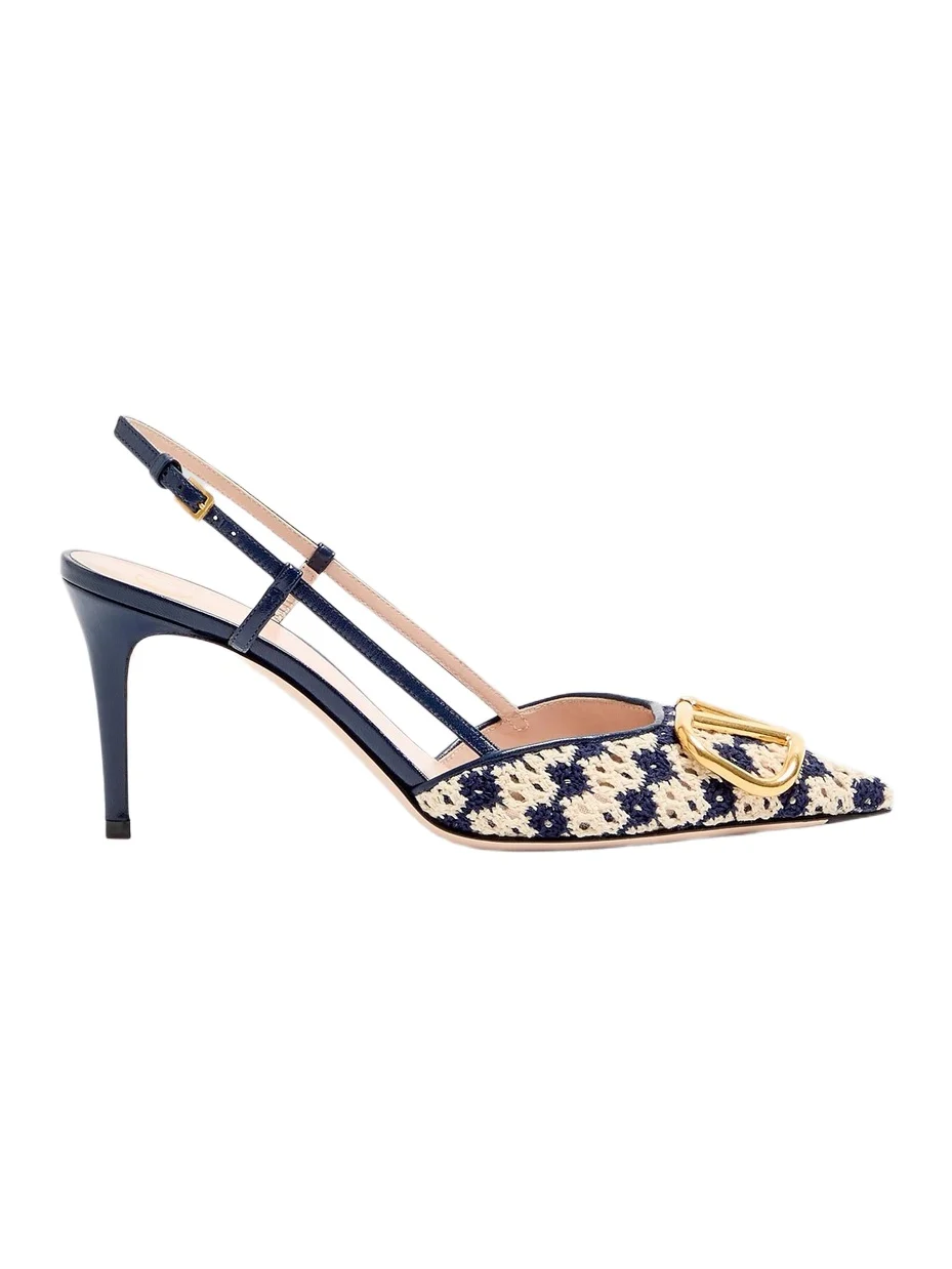 Women's VLogo Signature Slingback Pumps in 80MM Crochet Fabric