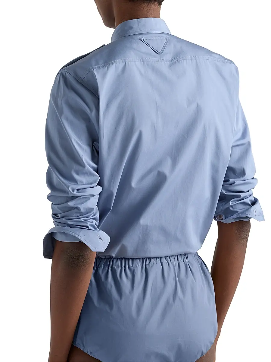 Prada Women's Cotton Poplin Shirt - Beige Khaki | Thumbnail 15 Prada Women's Cotton Poplin Shirt - Beige Khaki | Thumbnail 15