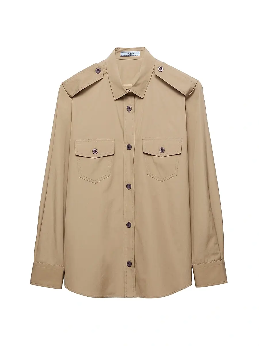 Prada Women's Cotton Poplin Shirt - Beige Khaki | Thumbnail 7 Prada Women's Cotton Poplin Shirt - Beige Khaki | Thumbnail 7