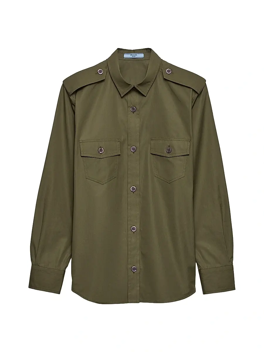 Prada Women's Cotton Poplin Shirt - Beige Khaki | Image 1 Prada Women's Cotton Poplin Shirt - Beige Khaki | Image 1