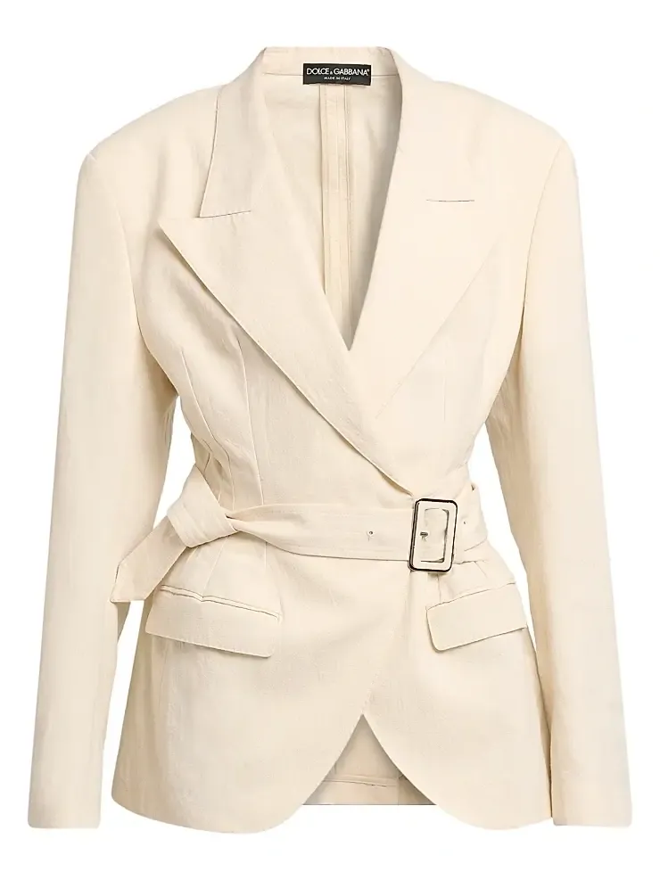 Women's Oversized Cotton-Linen Belted Blazer Women's Oversized Cotton-Linen Belted Blazer