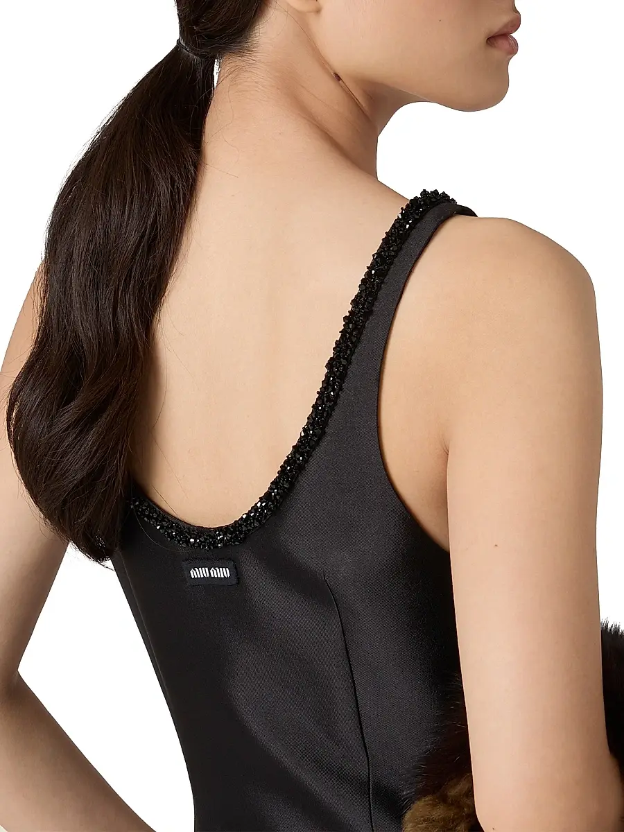 Miu Miu Women's Embroidered Silk and Wool Mini-Dress - Black | Thumbnail 4 Miu Miu Women's Embroidered Silk and Wool Mini-Dress - Black | Thumbnail 4