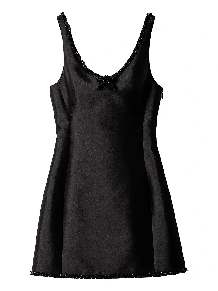Women's Embroidered Silk and Wool Mini-Dress - Black Women's Embroidered Silk and Wool Mini-Dress - Black