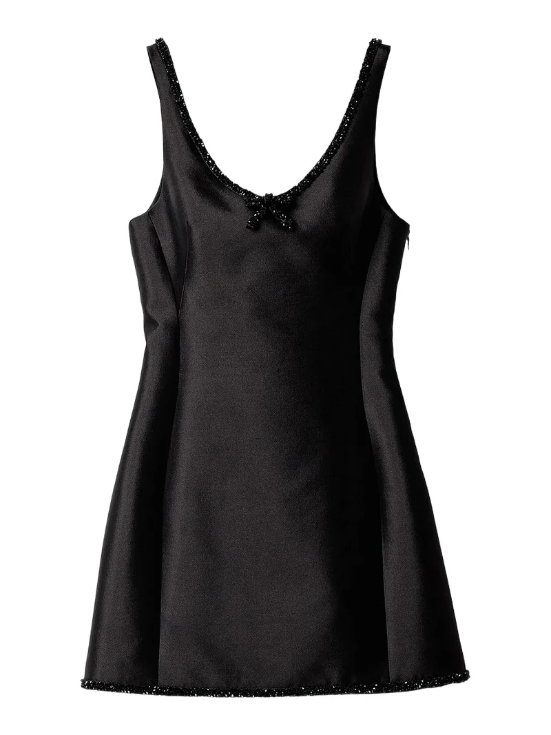Women's Embroidered Silk and Wool Mini-Dress - Black