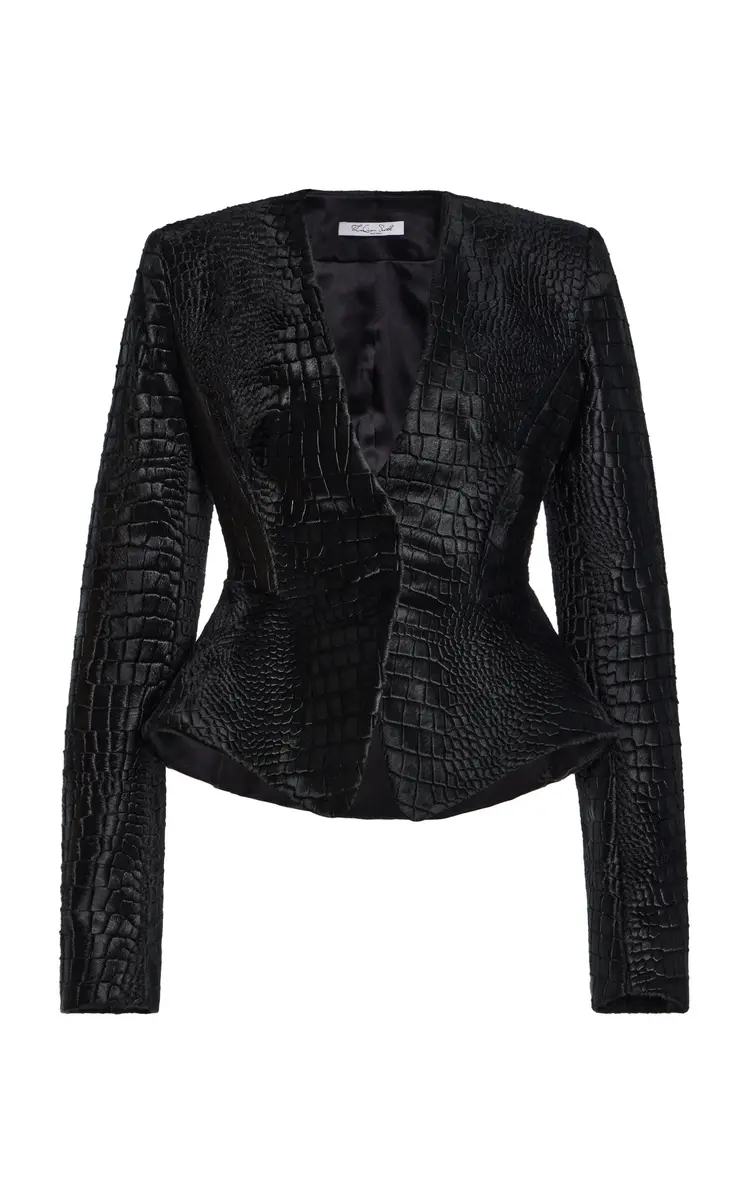 LaQuan Smith Croc-Embossed Pony Hair Blazer