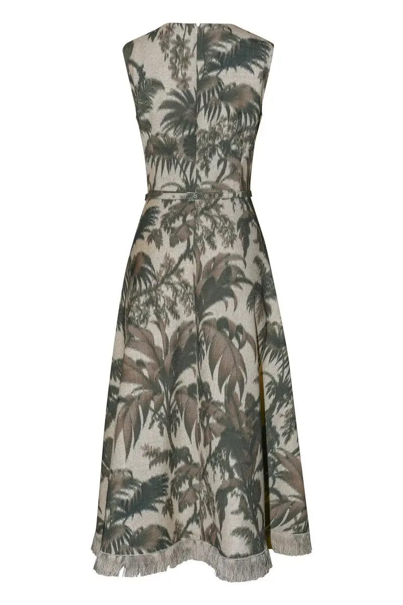 Oscar de la Renta Large Chine Palm Leaves Midi Dress | Thumbnail 4