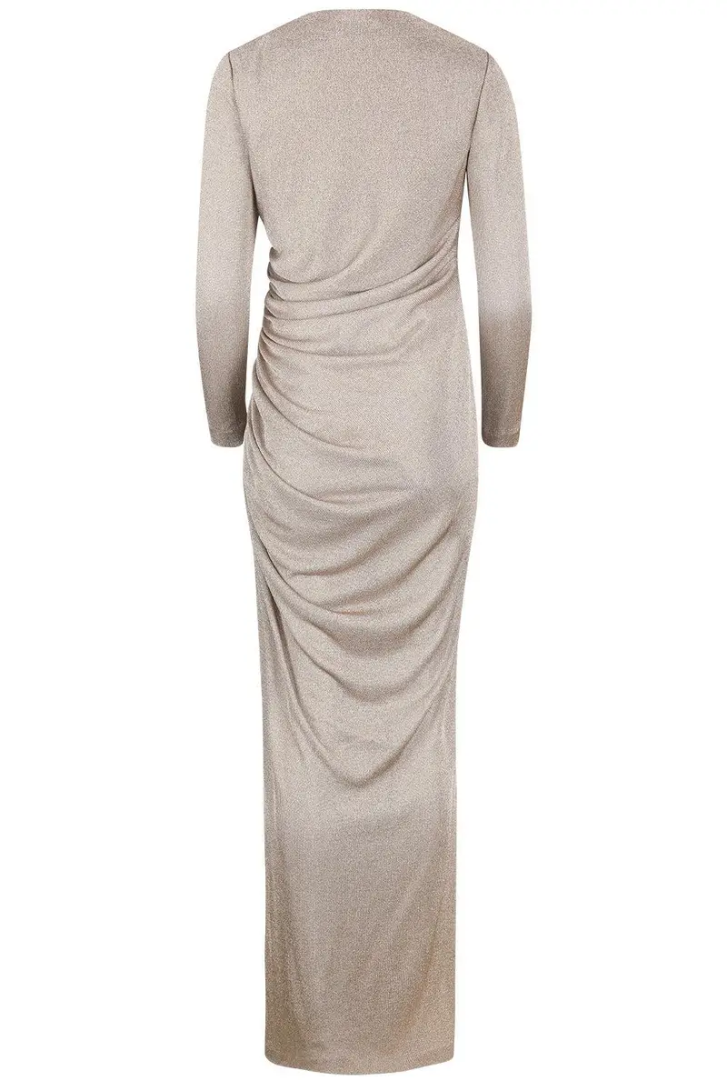 Oscar de la Renta Long Sleeve Draped Metallic Gown | Thumbnail 7