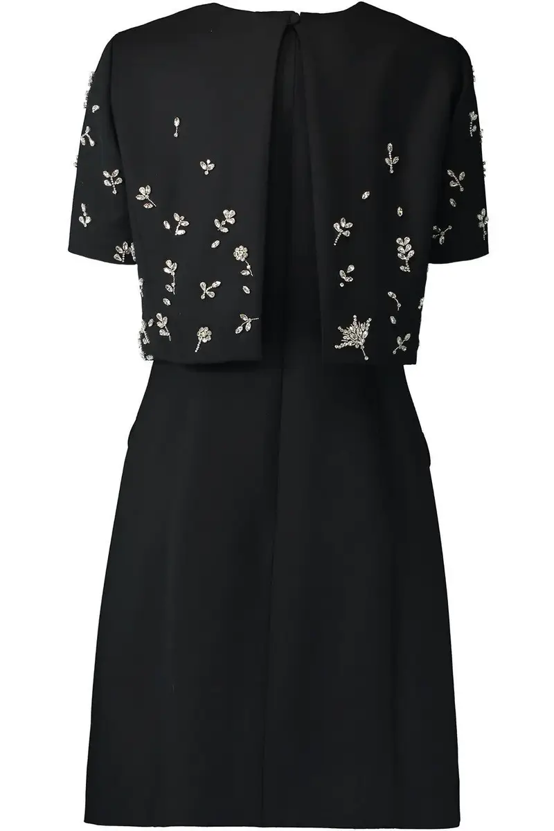 Oscar de la Renta Short Sleeve Crystal Flowers Embroidered Cocktail Dress | Thumbnail 8