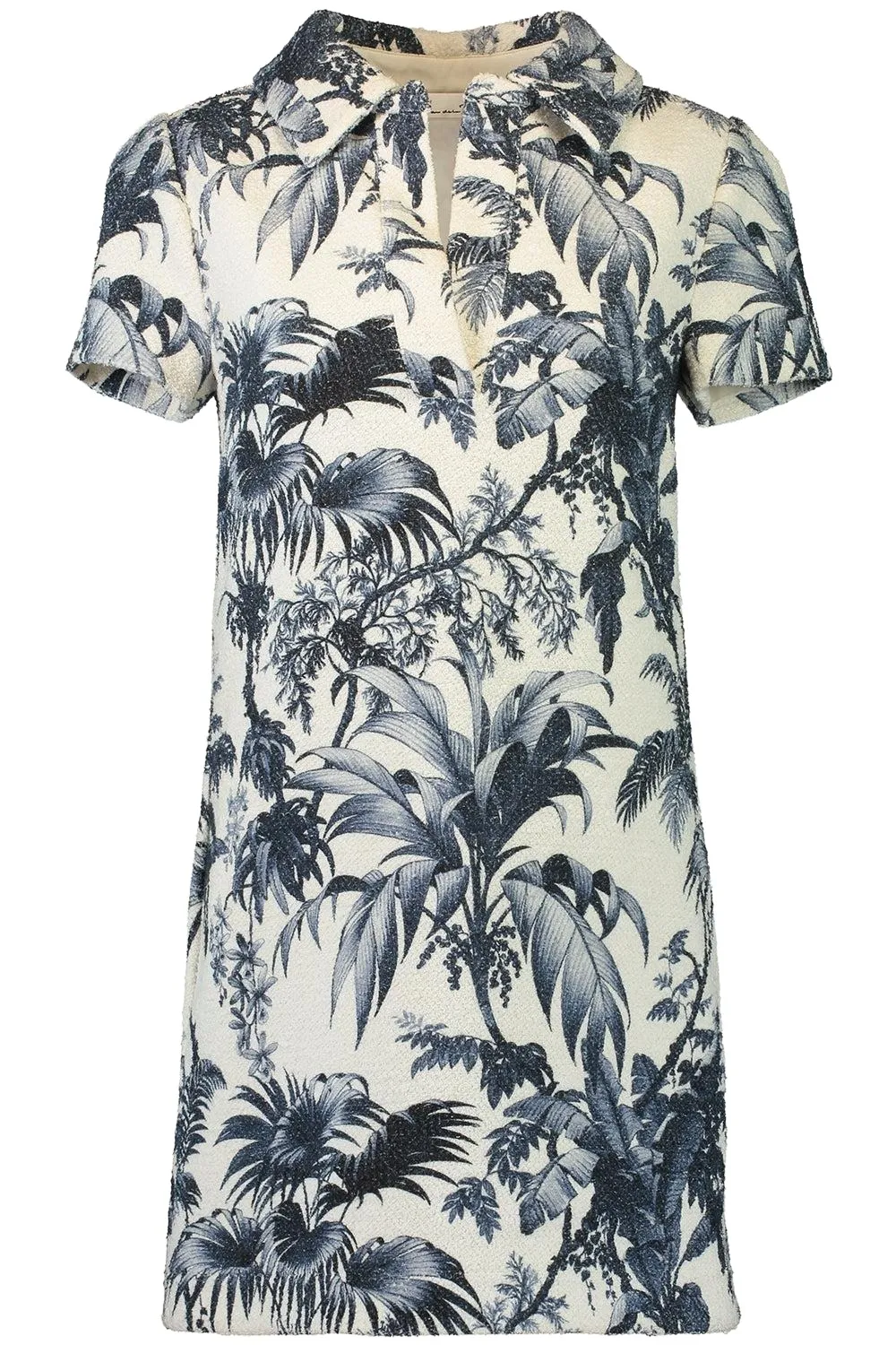 Oscar de la Renta Short Sleeve Palm Leaves Printed Day Dress