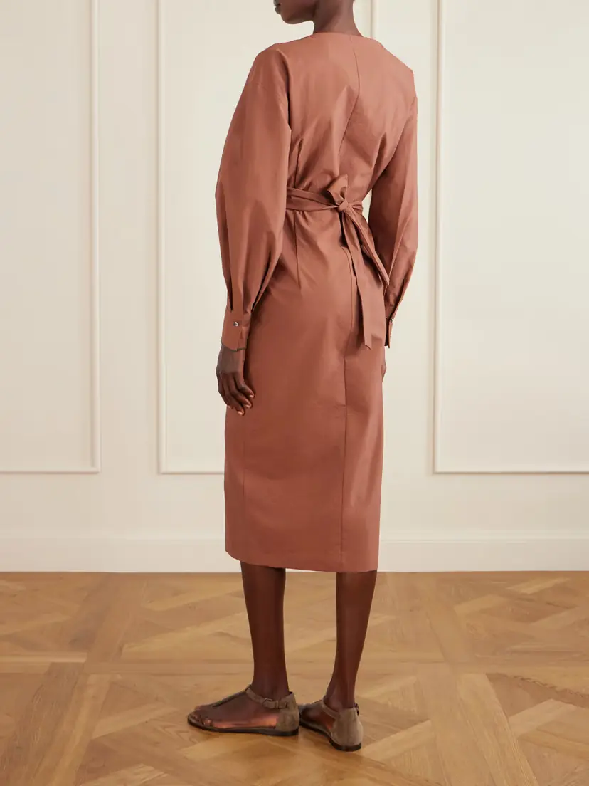 Brunello Cucinelli Embellished Cotton-blend Midi Wrap Dress | Thumbnail 3 Brunello Cucinelli Embellished Cotton-blend Midi Wrap Dress | Thumbnail 3