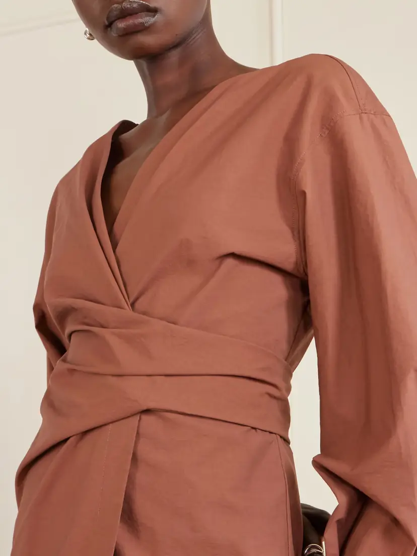 Brunello Cucinelli Embellished Cotton-blend Midi Wrap Dress | Thumbnail 4 Brunello Cucinelli Embellished Cotton-blend Midi Wrap Dress | Thumbnail 4