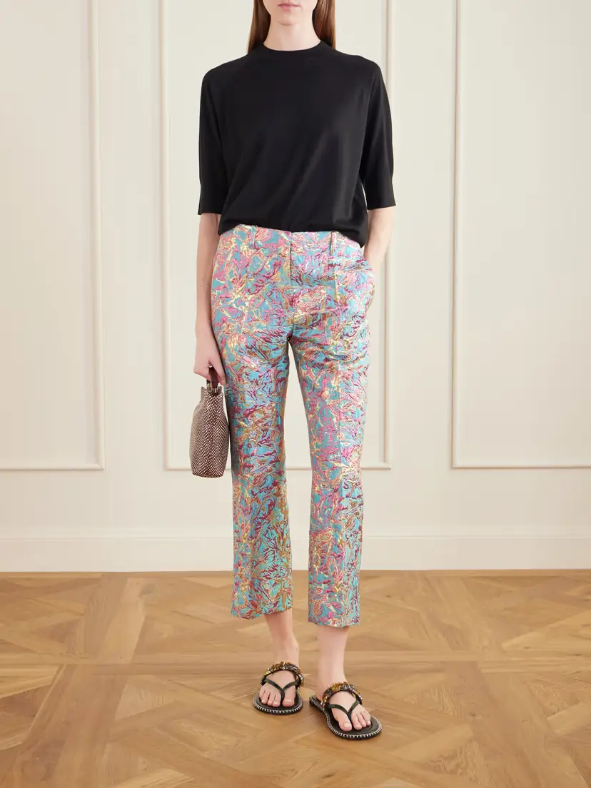 Dries Van Noten Cropped Metallic Jacquard Straight-leg Pants | Thumbnail 2 Dries Van Noten Cropped Metallic Jacquard Straight-leg Pants | Thumbnail 2