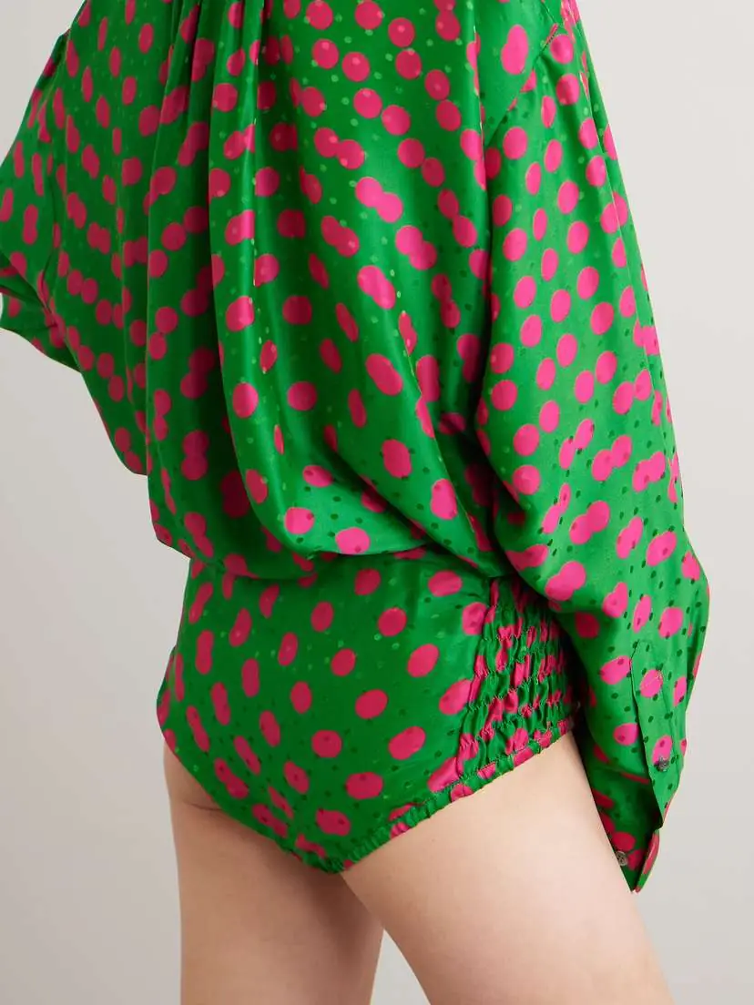 Dries Van Noten Gathered Polka-dot Satin-jacquard Shorts | Thumbnail 3