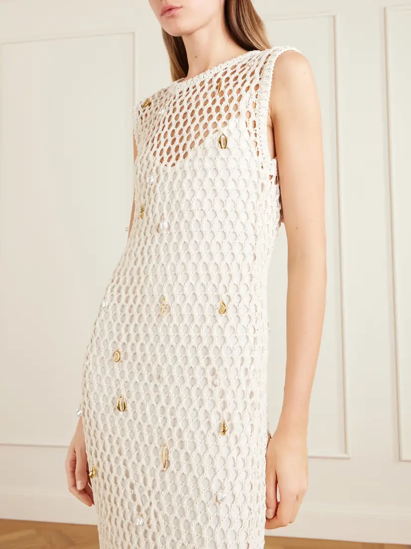 Simkhai Coralia Embellished Open-knit Cotton-blend Midi Dress | Thumbnail 4 Simkhai Coralia Embellished Open-knit Cotton-blend Midi Dress | Thumbnail 4