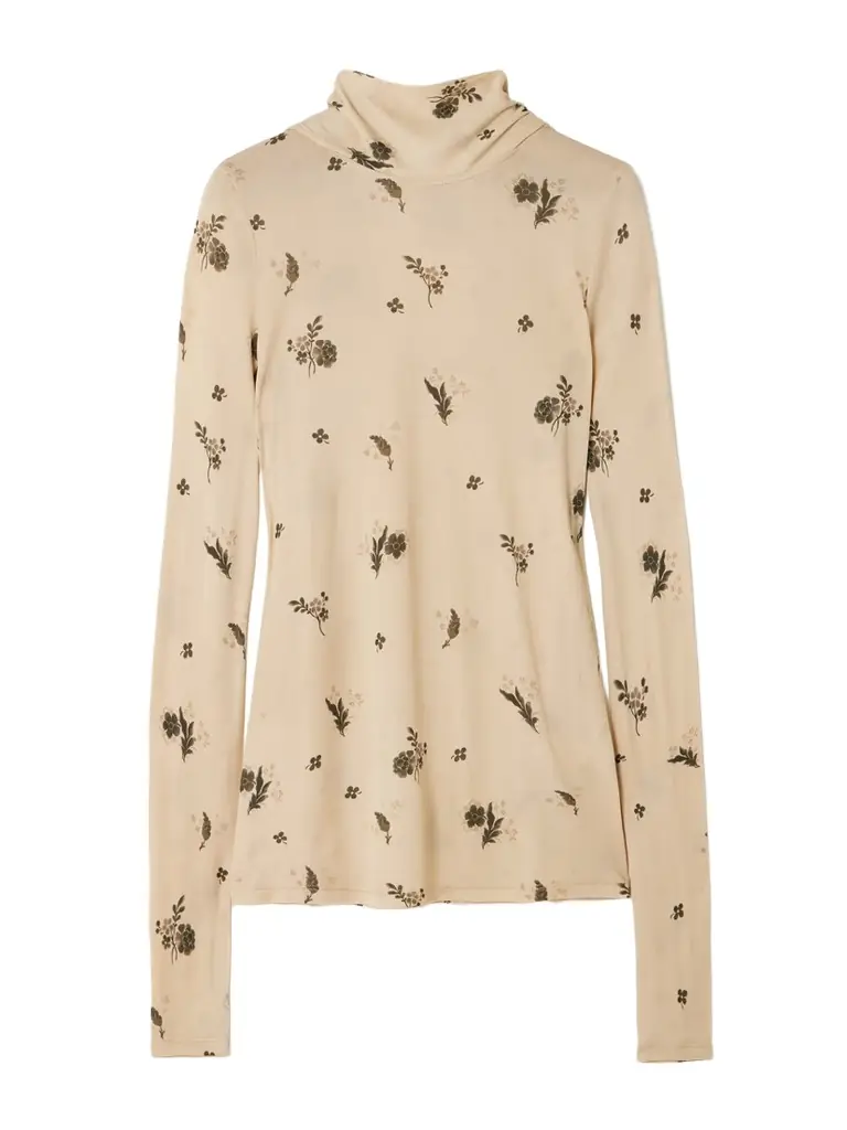 TOTEME Tie-detailed Draped Floral-print Jersey Top | Image 1 TOTEME Tie-detailed Draped Floral-print Jersey Top | Image 1
