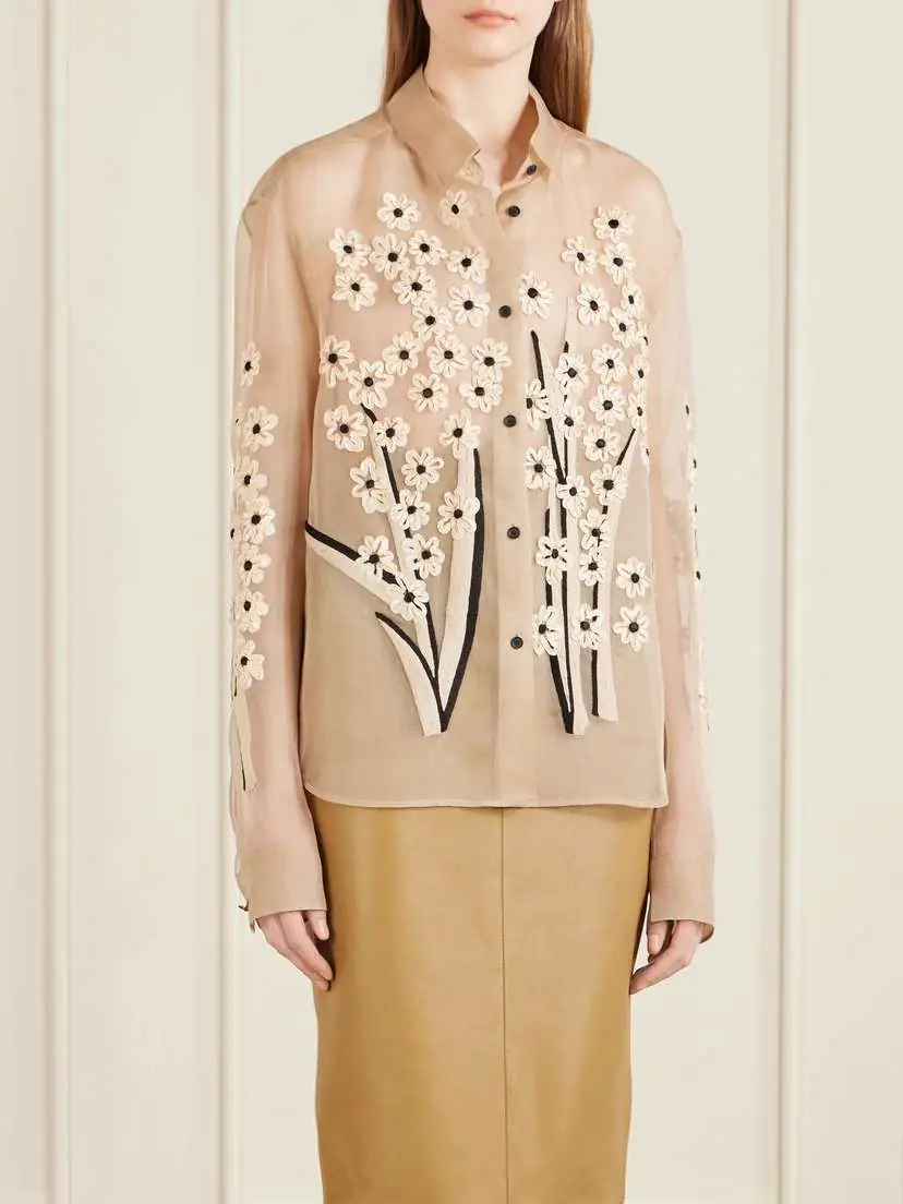 Khaite Appliquéd Embroidered Silk-organza Shirt | Thumbnail 3 Khaite Appliquéd Embroidered Silk-organza Shirt | Thumbnail 3