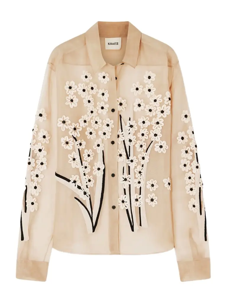 Appliquéd Embroidered Silk-organza Shirt