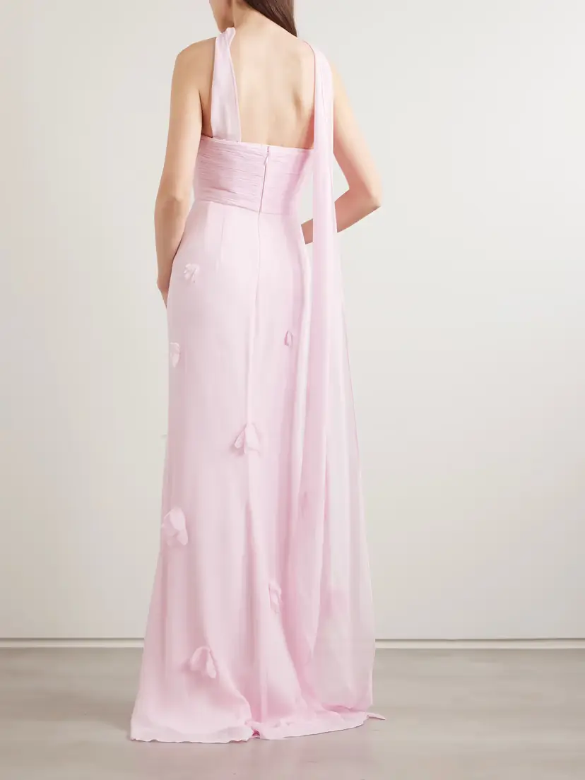 Self-Portrait Scarf-detailed Strapless Appliquéd Georgette Gown | Thumbnail 3