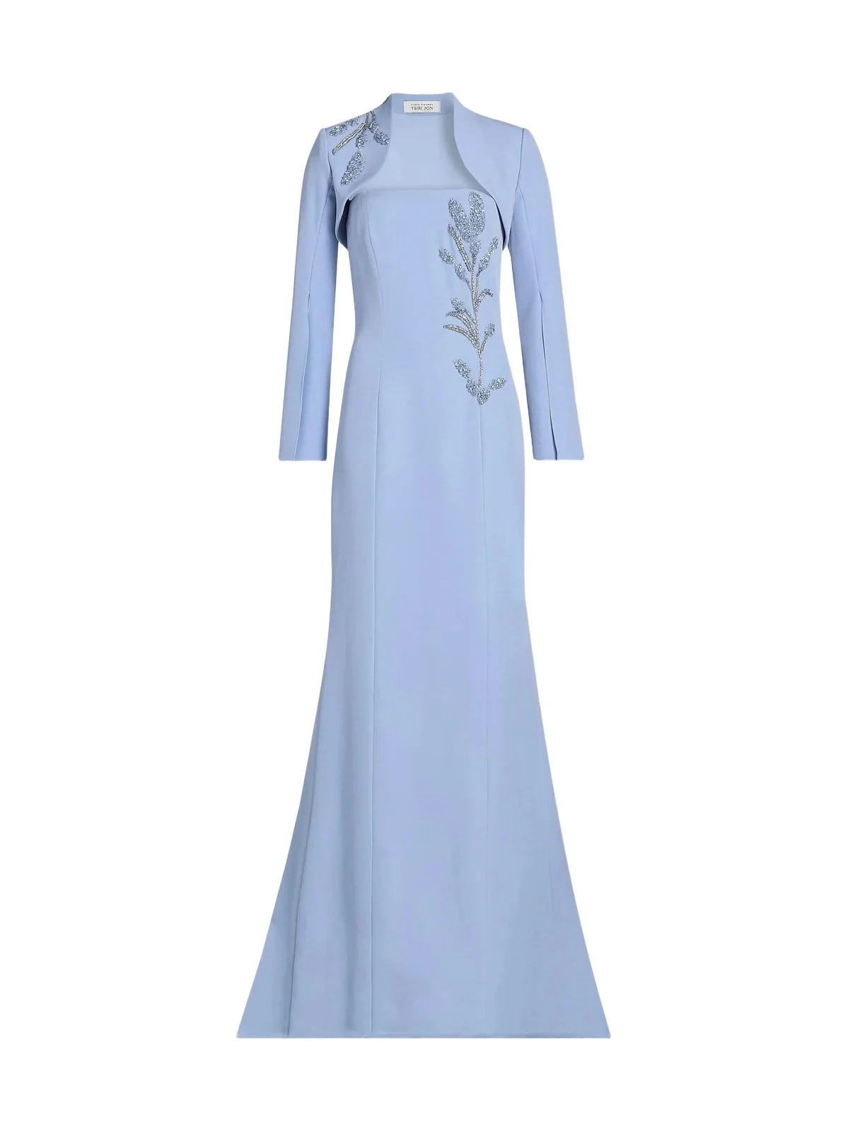 Teri Jon by Rickie Freeman Women's Crepe Beaded-Trim Bolero & Strapless Gown - Powder Blue