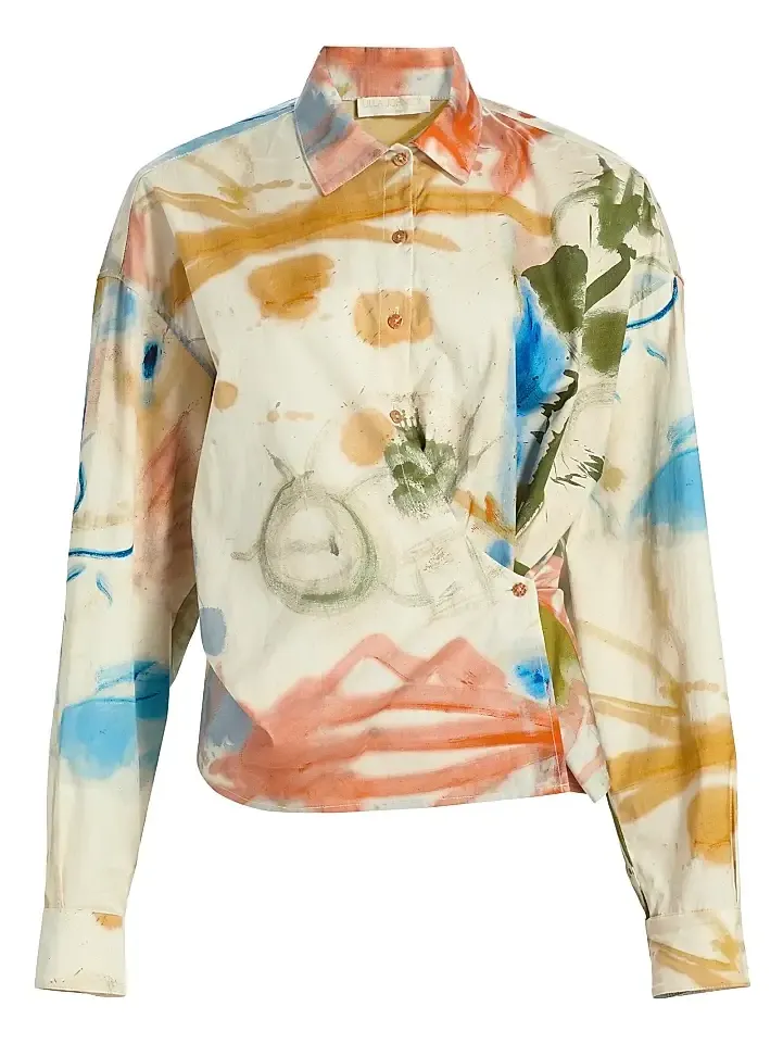 Women's Artist Printed Long-Sleeve Cotton Blouse Women's Artist Printed Long-Sleeve Cotton Blouse