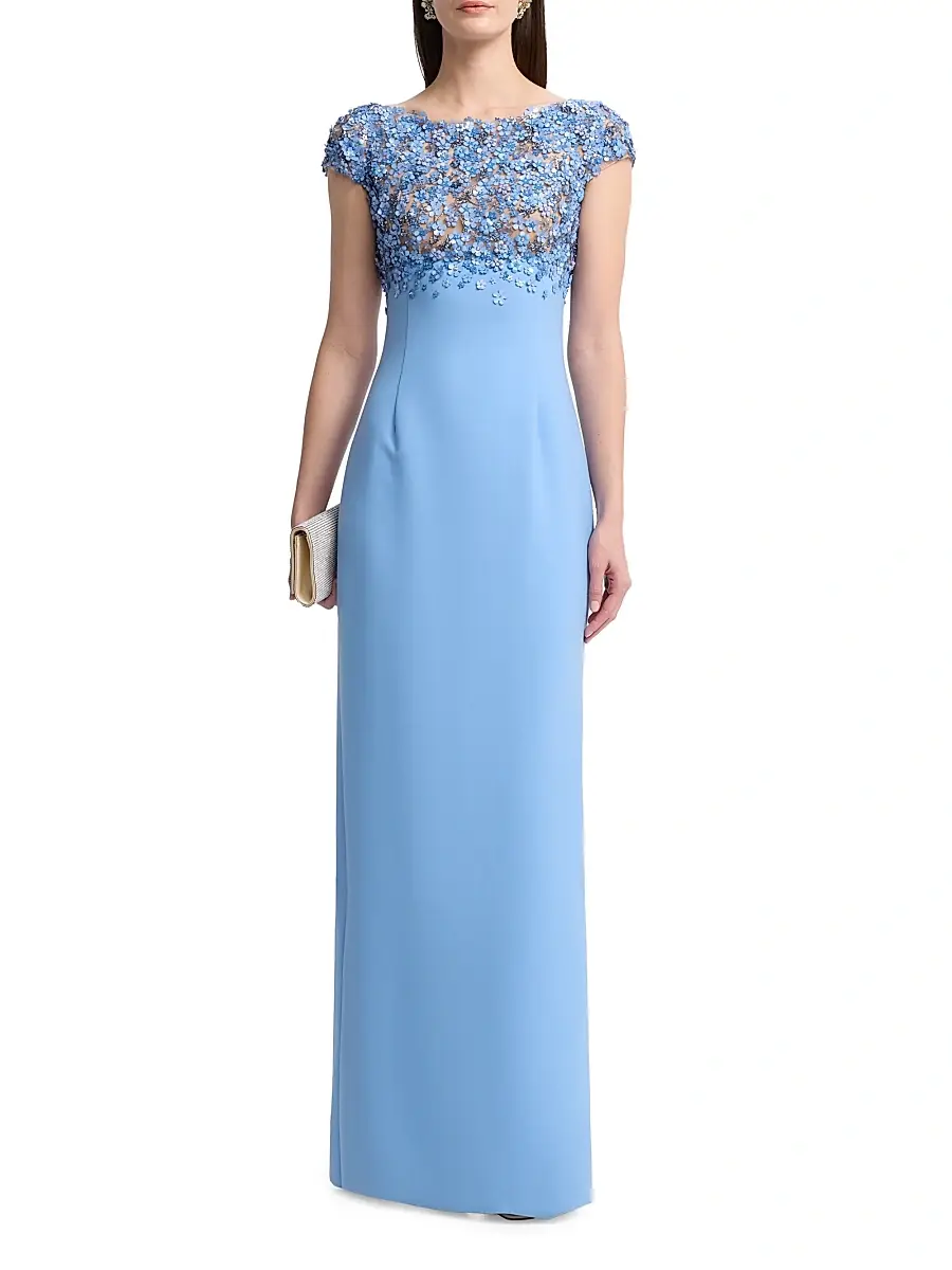 Oscar de la Renta Women's Crystal-Embellished Hydrangea Column Gown | Thumbnail 2