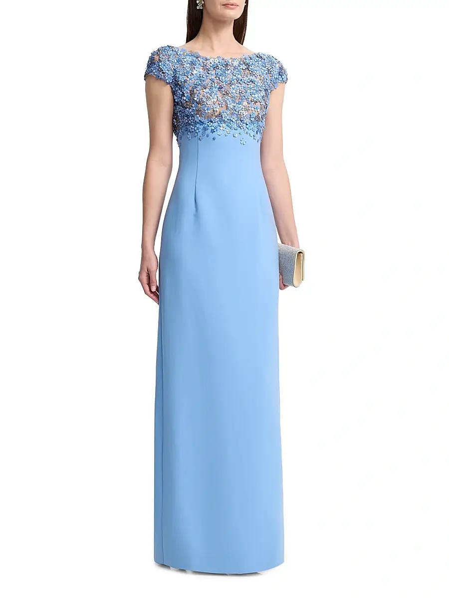 Oscar de la Renta Women's Crystal-Embellished Hydrangea Column Gown | Thumbnail 3
