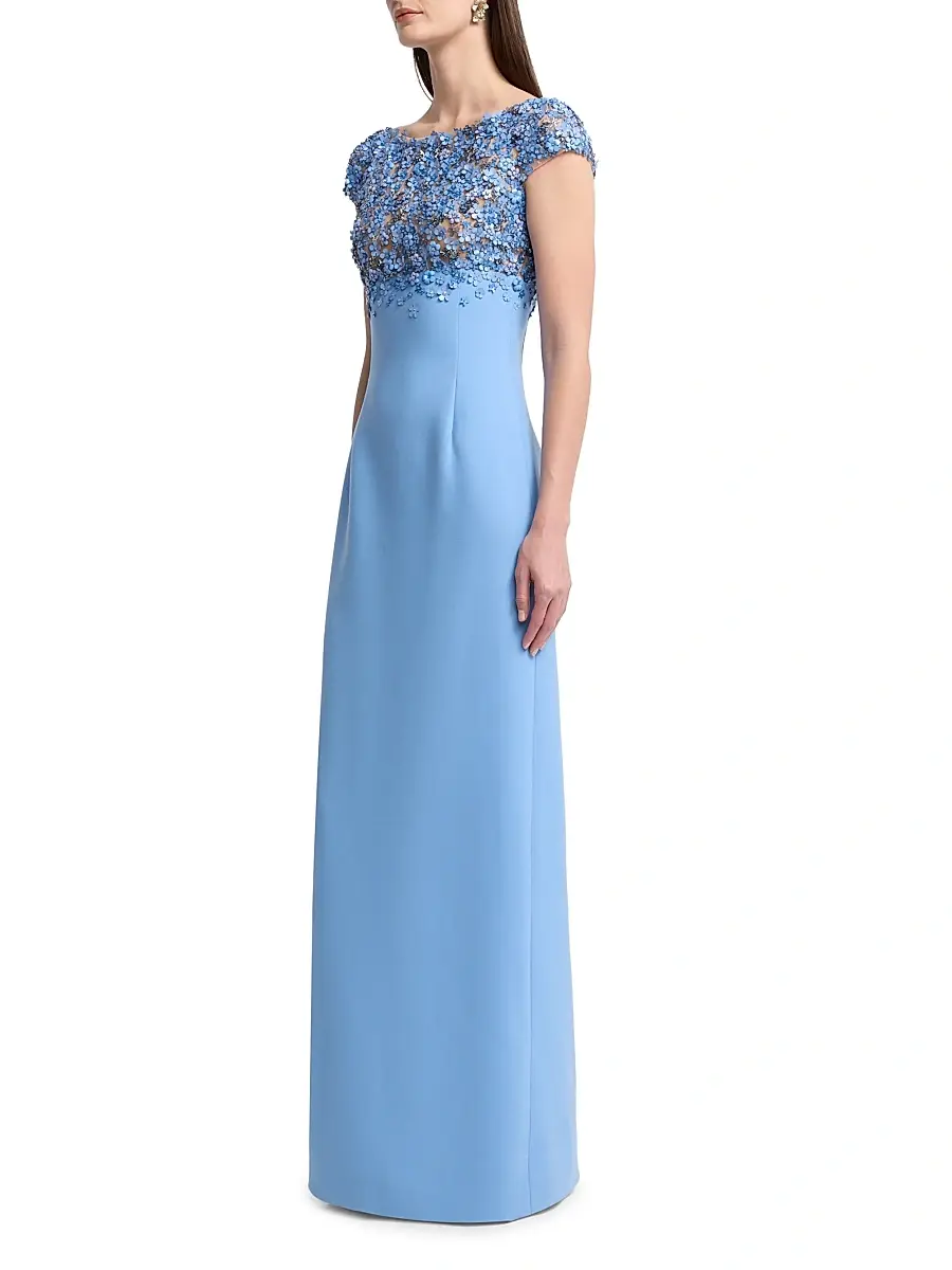 Oscar de la Renta Women's Crystal-Embellished Hydrangea Column Gown | Thumbnail 4