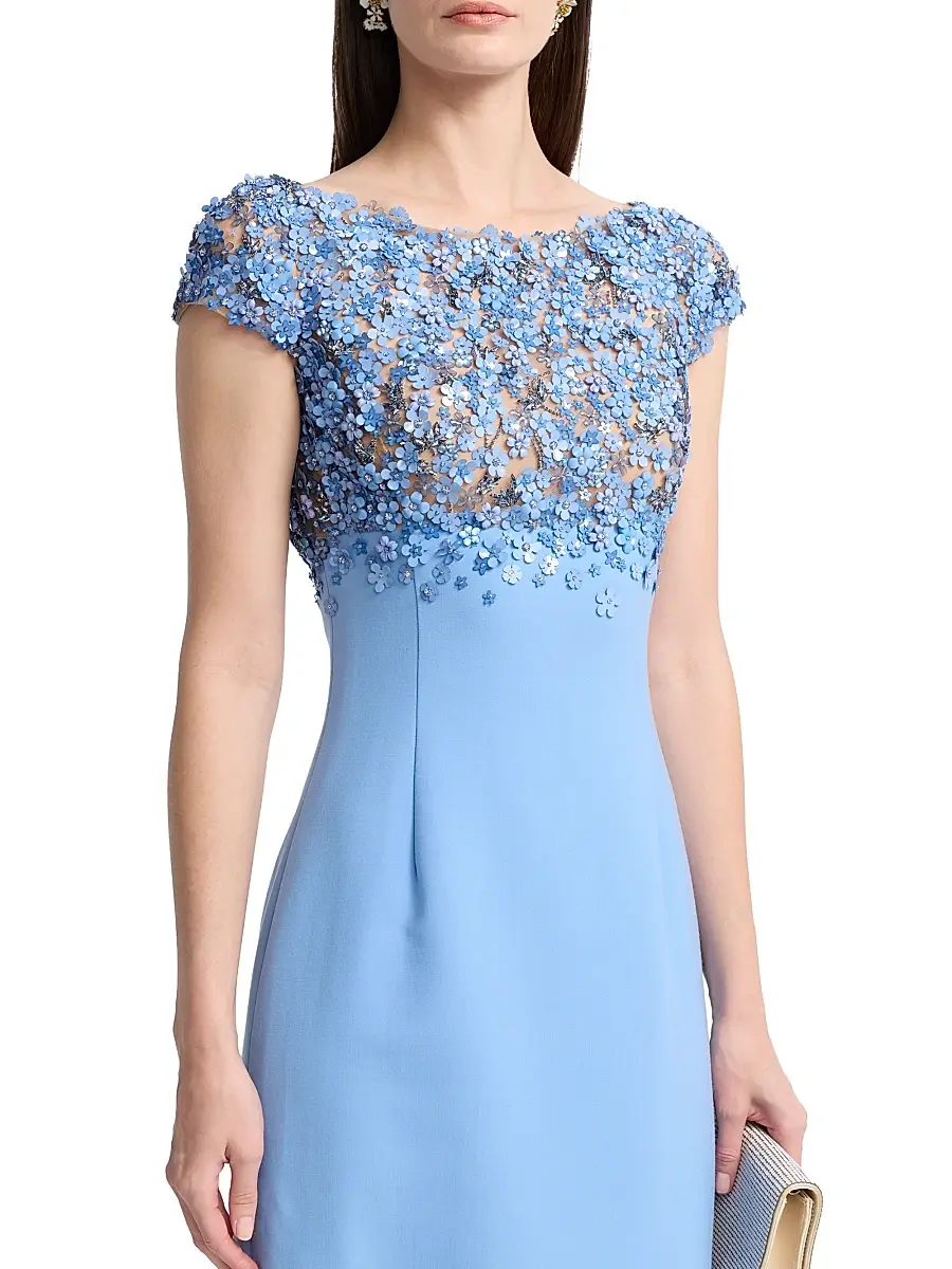 Oscar de la Renta Women's Crystal-Embellished Hydrangea Column Gown | Thumbnail 6