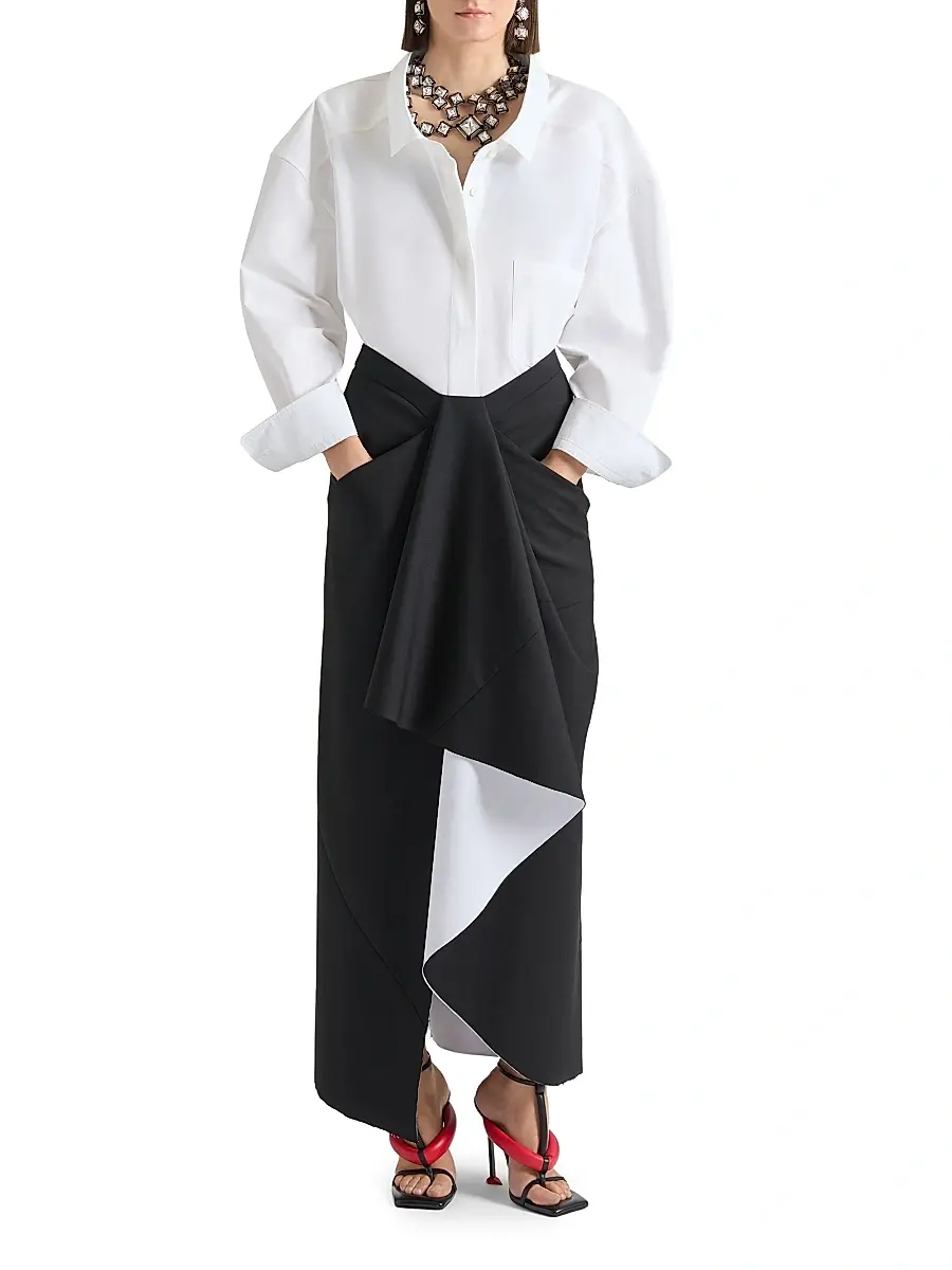Givenchy Women's Wrapped Midi Skirt in Bonded Wool and Mohair - Black | Thumbnail 2 Givenchy Women's Wrapped Midi Skirt in Bonded Wool and Mohair - Black | Thumbnail 2