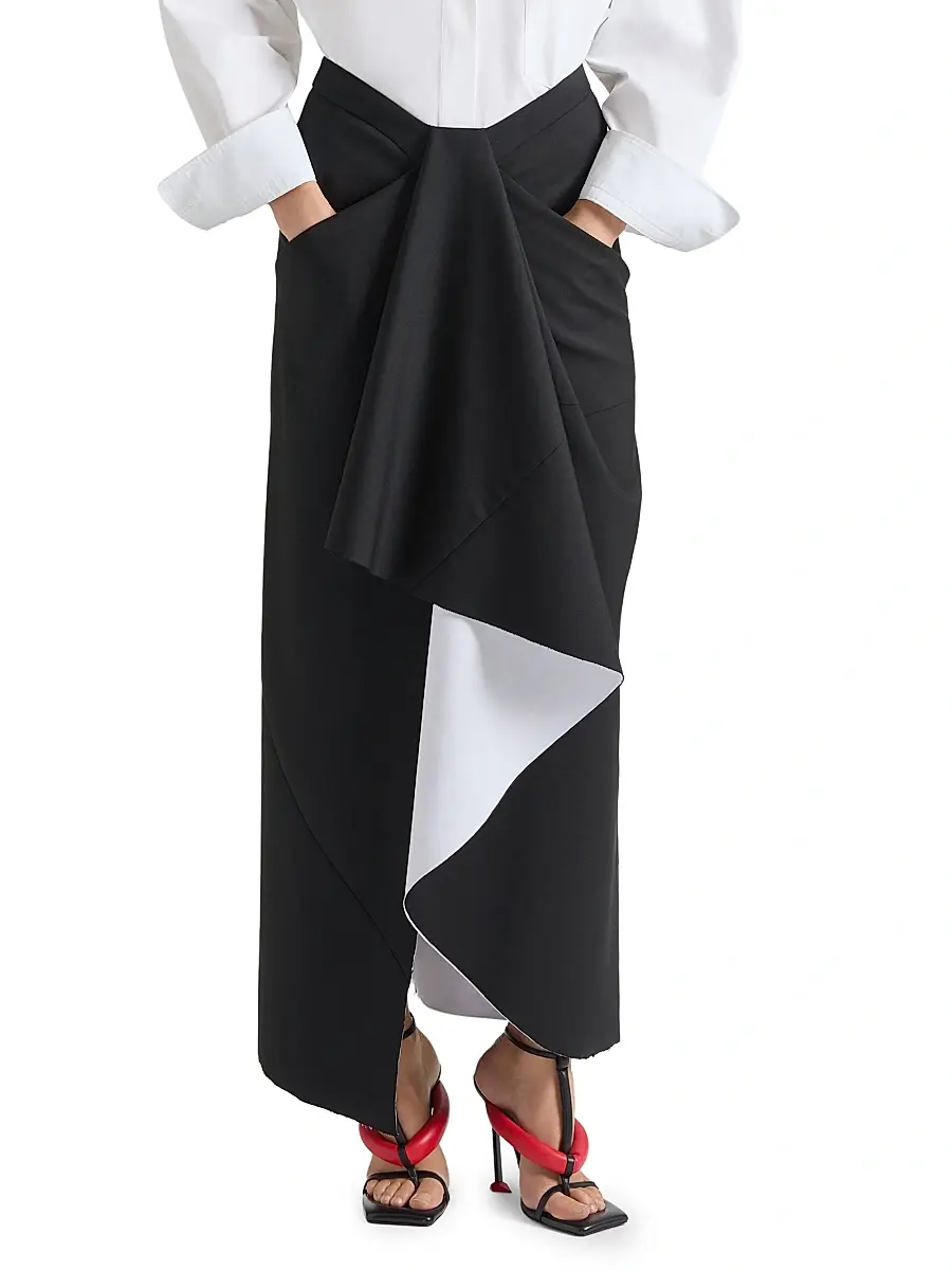Givenchy Women's Wrapped Midi Skirt in Bonded Wool and Mohair - Black | Thumbnail 3 Givenchy Women's Wrapped Midi Skirt in Bonded Wool and Mohair - Black | Thumbnail 3