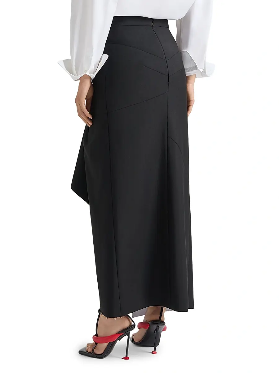 Givenchy Women's Wrapped Midi Skirt in Bonded Wool and Mohair - Black | Thumbnail 4 Givenchy Women's Wrapped Midi Skirt in Bonded Wool and Mohair - Black | Thumbnail 4