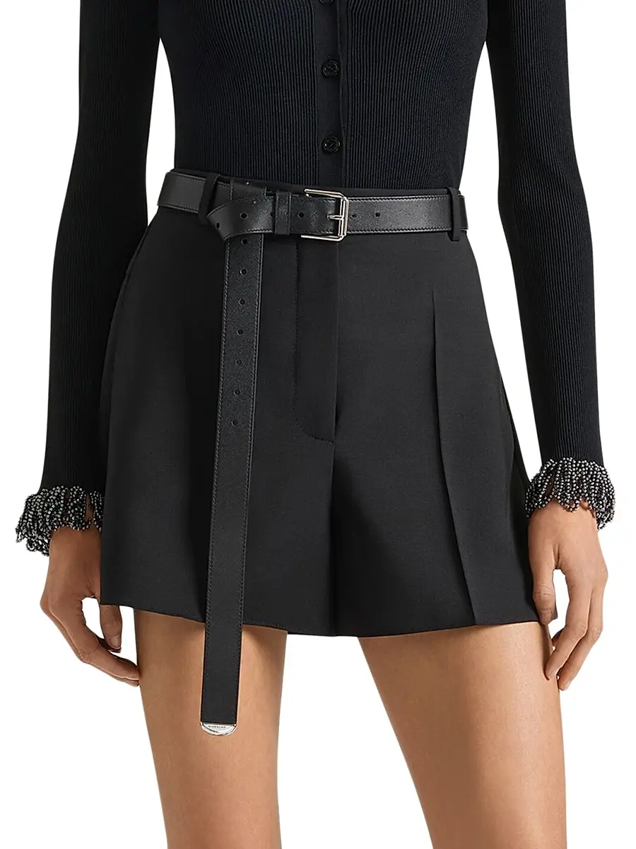 Givenchy Women's Pleated Back Shorts in Wool and Mohair - Black | Thumbnail 2 Givenchy Women's Pleated Back Shorts in Wool and Mohair - Black | Thumbnail 2