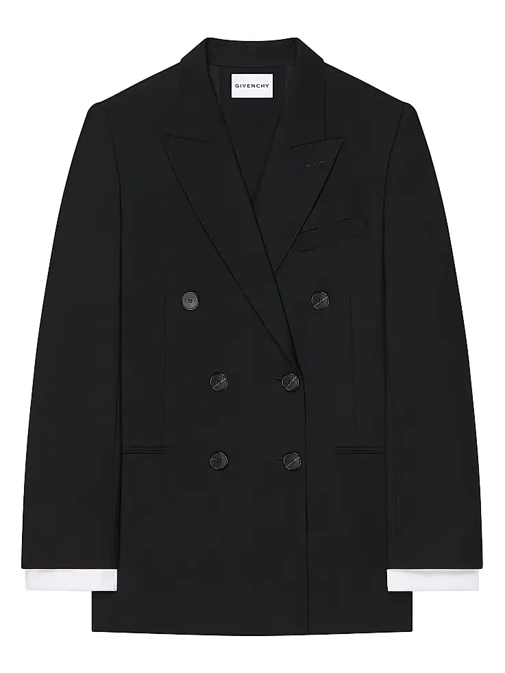 Women's Double-Breasted Slashed Jacket in Wool and Mohair - Black Women's Double-Breasted Slashed Jacket in Wool and Mohair - Black