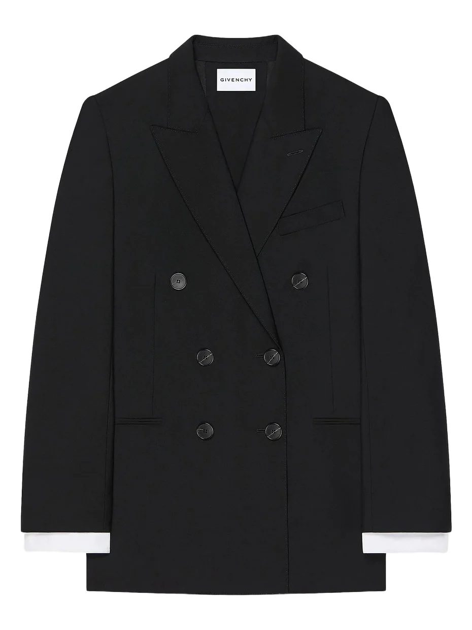 Women's Double-Breasted Slashed Jacket in Wool and Mohair - Black Women's Double-Breasted Slashed Jacket in Wool and Mohair - Black