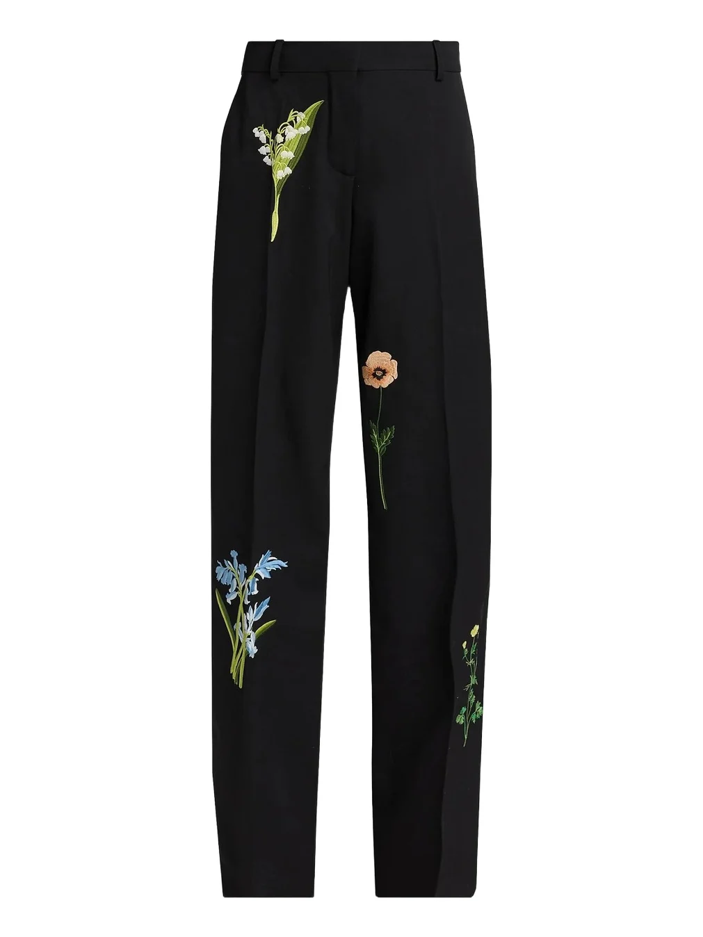 Women's Embroidered Drop Waist Wide-Leg Wool Trousers