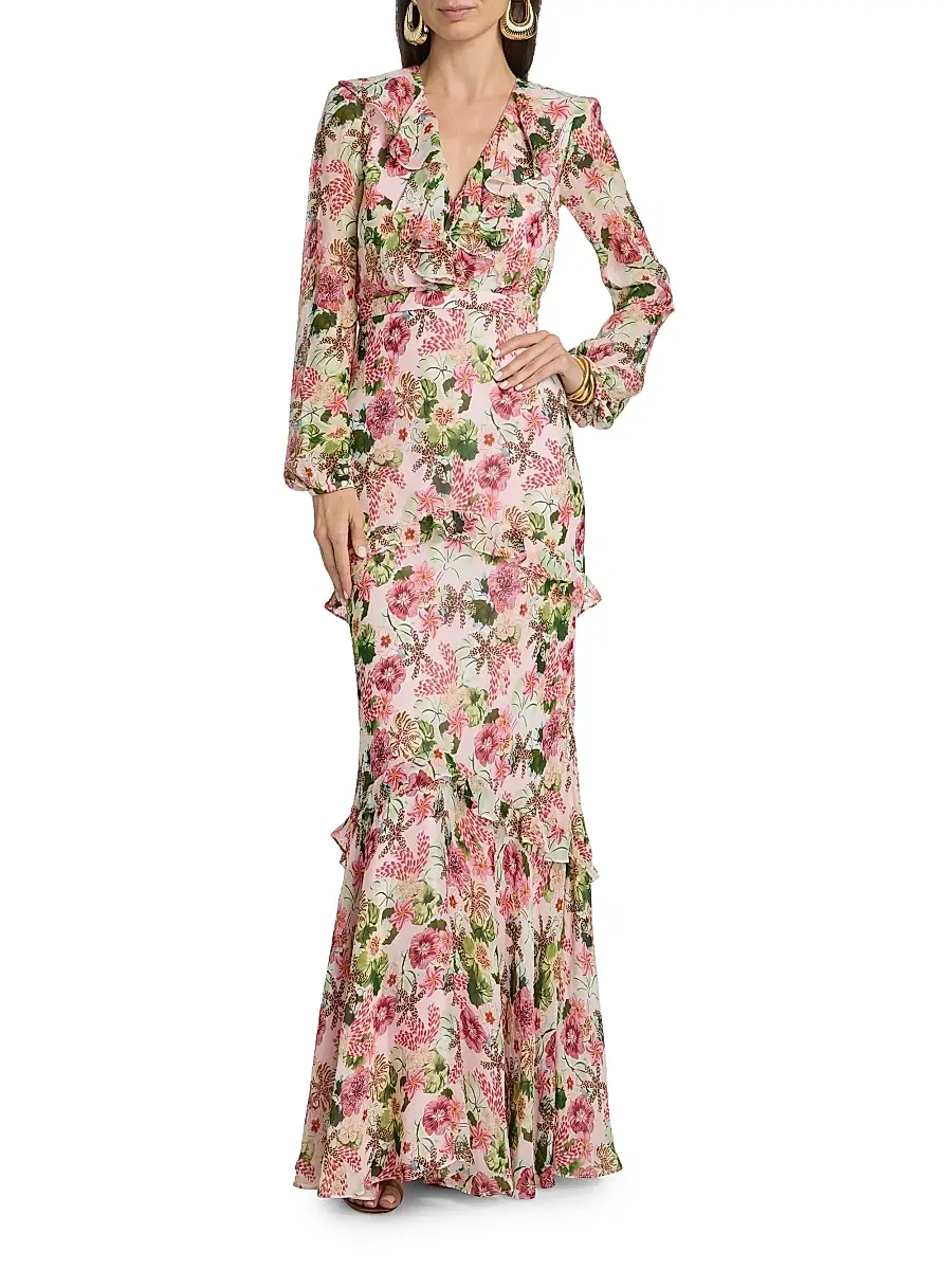 Saloni Women's Rita Floral Geroegette Maxi Dress | Thumbnail 3 Saloni Women's Rita Floral Geroegette Maxi Dress | Thumbnail 3