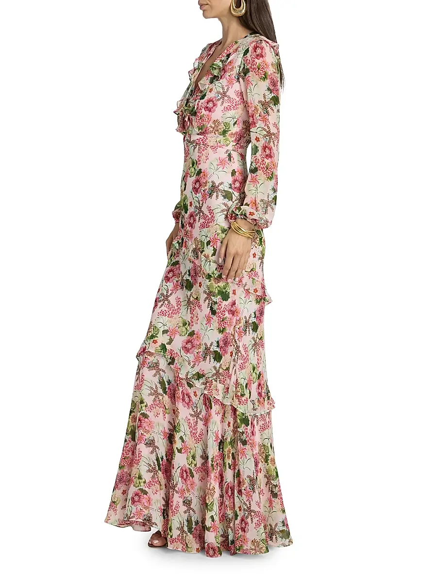 Saloni Women's Rita Floral Geroegette Maxi Dress | Thumbnail 4 Saloni Women's Rita Floral Geroegette Maxi Dress | Thumbnail 4