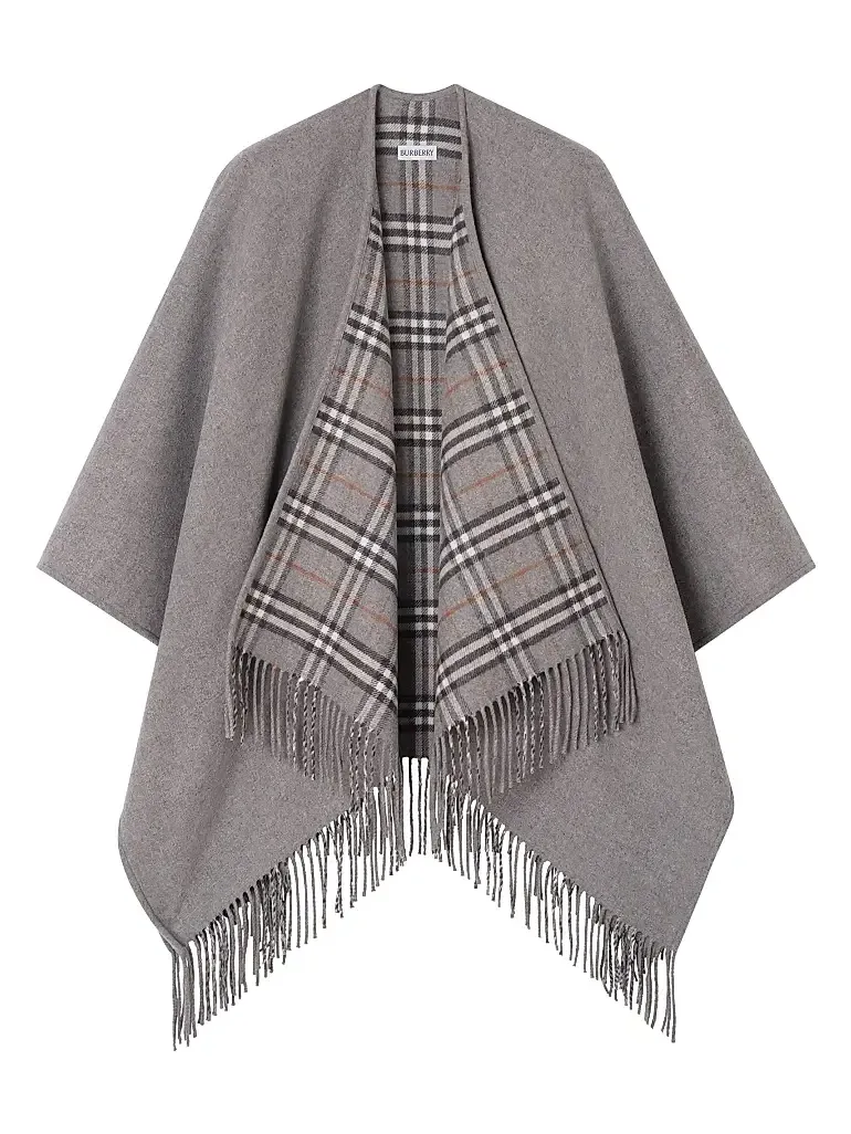 Women's Check Wool Fringe Cape Women's Check Wool Fringe Cape