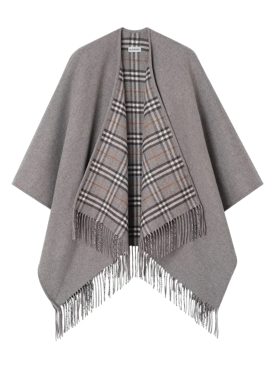 Burberry Women's Check Wool Fringe Cape